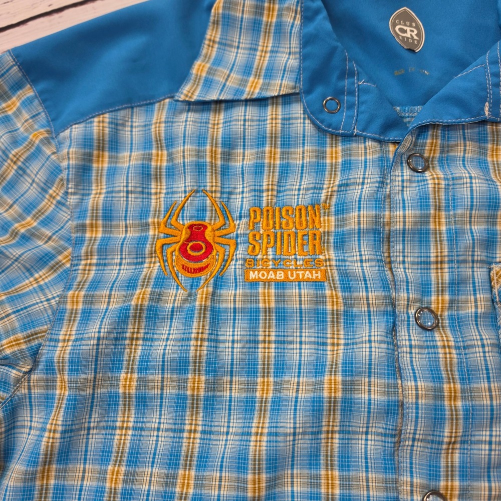 Club Ride Cycling Shirt Mens Medium Blue Plaid Good Vented Zipper Snap MTB Top - Picture 3 of 13